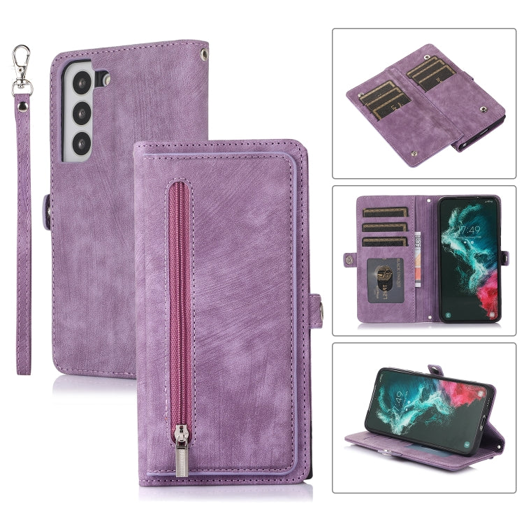 For Samsung Galaxy S22 5G Zipper Card Slot Buckle Wallet Leather Phone Case