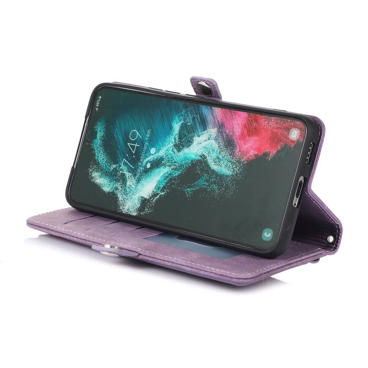 For Samsung Galaxy S22 5G Zipper Card Slot Buckle Wallet Leather Phone Case