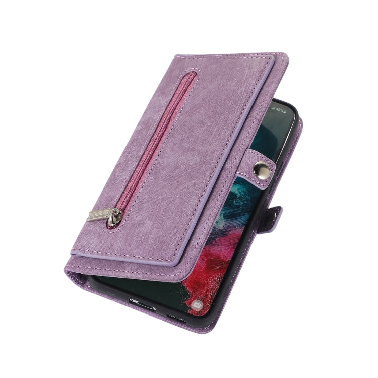 For Samsung Galaxy S22 5G Zipper Card Slot Buckle Wallet Leather Phone Case