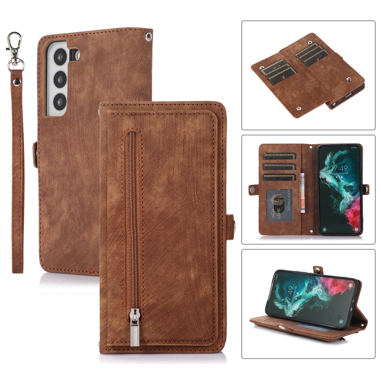For Samsung Galaxy S22 5G Zipper Card Slot Buckle Wallet Leather Phone Case