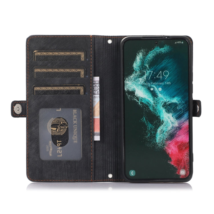 For Samsung Galaxy S22+ 5G Zipper Card Slot Buckle Wallet Leather Phone Case