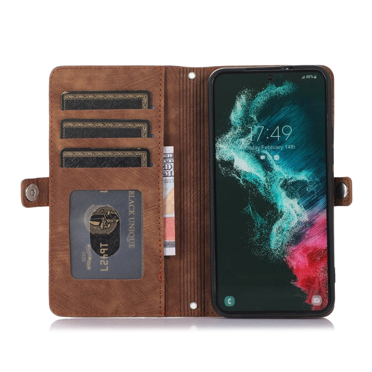 For Samsung Galaxy S22+ 5G Zipper Card Slot Buckle Wallet Leather Phone Case