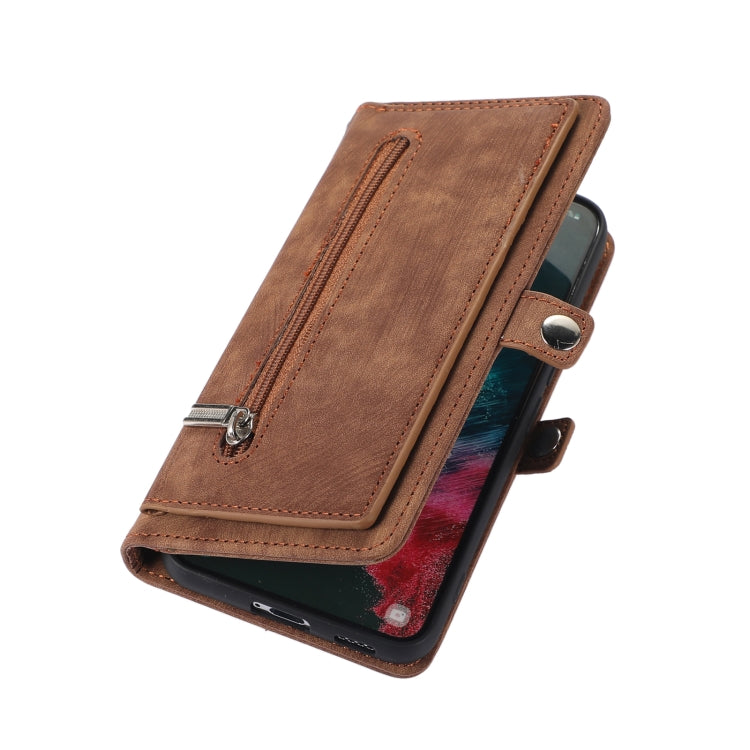 For Samsung Galaxy S22+ 5G Zipper Card Slot Buckle Wallet Leather Phone Case