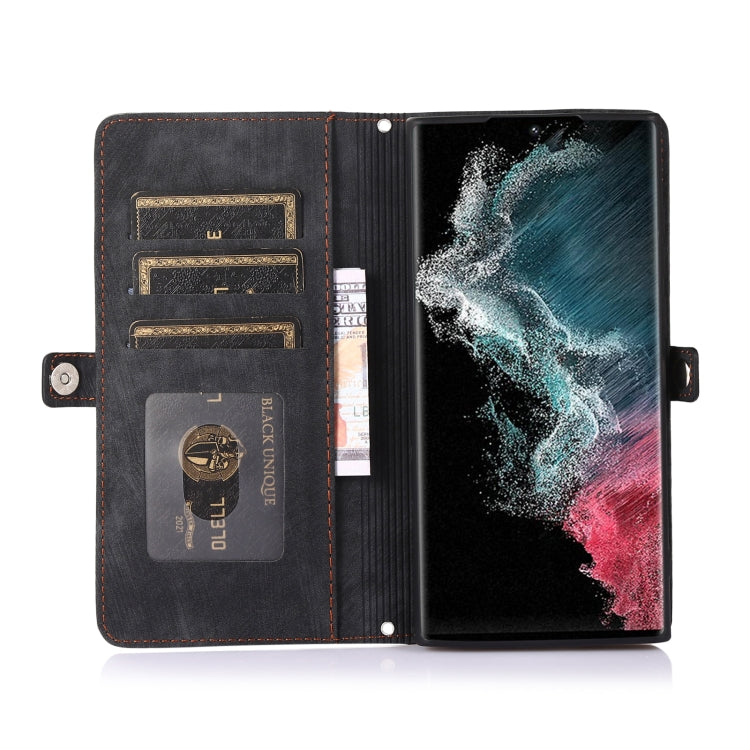 For Samsung Galaxy S22 Ultra 5G Zipper Card Slot Buckle Wallet Leather Phone Case