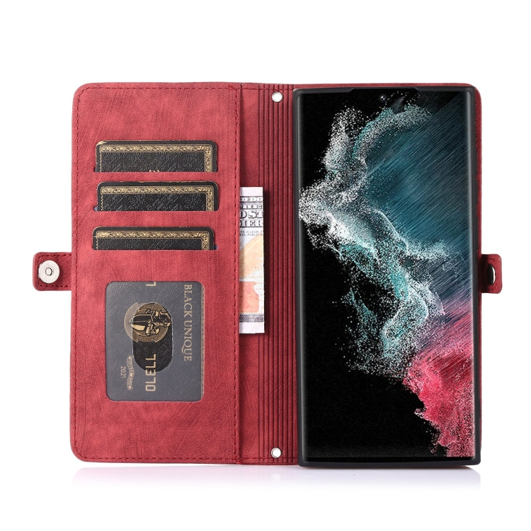 For Samsung Galaxy S22 Ultra 5G Zipper Card Slot Buckle Wallet Leather Phone Case