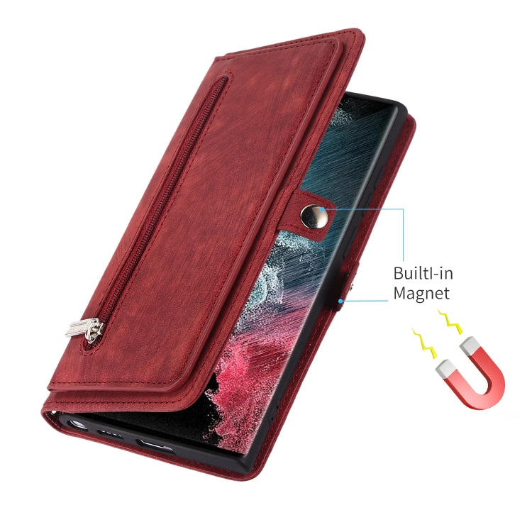 For Samsung Galaxy S22 Ultra 5G Zipper Card Slot Buckle Wallet Leather Phone Case