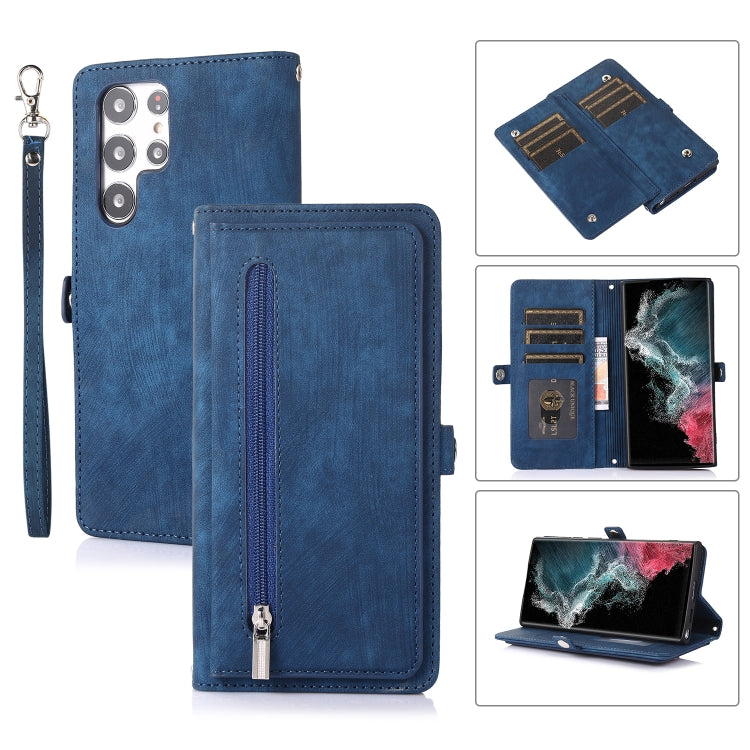 For Samsung Galaxy S22 Ultra 5G Zipper Card Slot Buckle Wallet Leather Phone Case