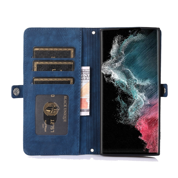 For Samsung Galaxy S22 Ultra 5G Zipper Card Slot Buckle Wallet Leather Phone Case