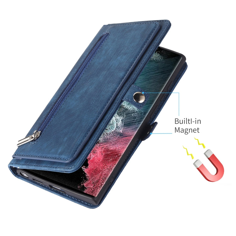 For Samsung Galaxy S22 Ultra 5G Zipper Card Slot Buckle Wallet Leather Phone Case