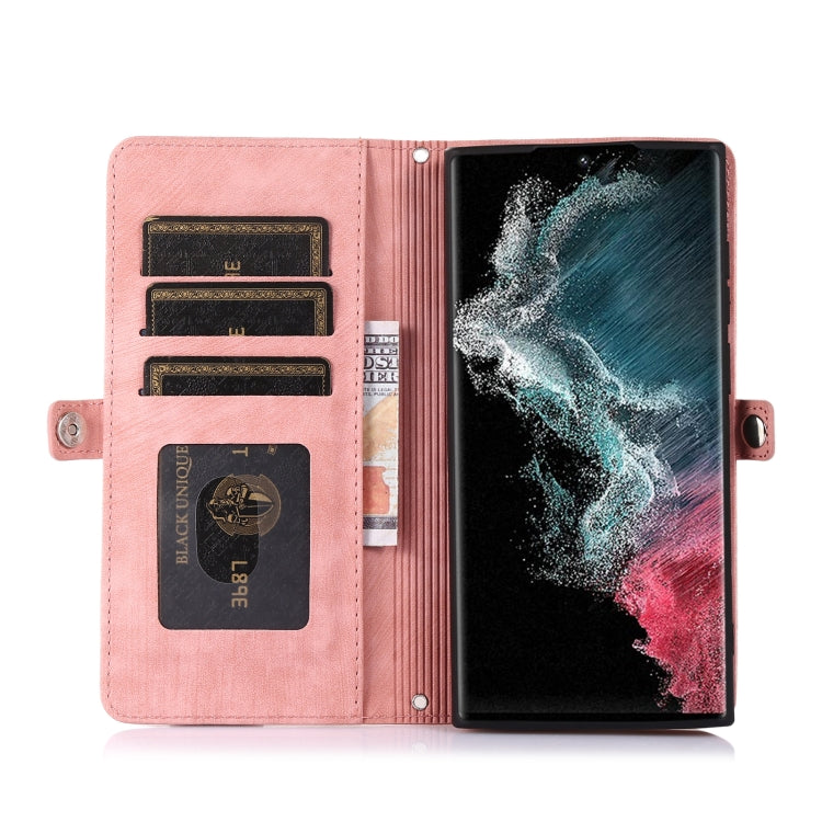 For Samsung Galaxy S22 Ultra 5G Zipper Card Slot Buckle Wallet Leather Phone Case