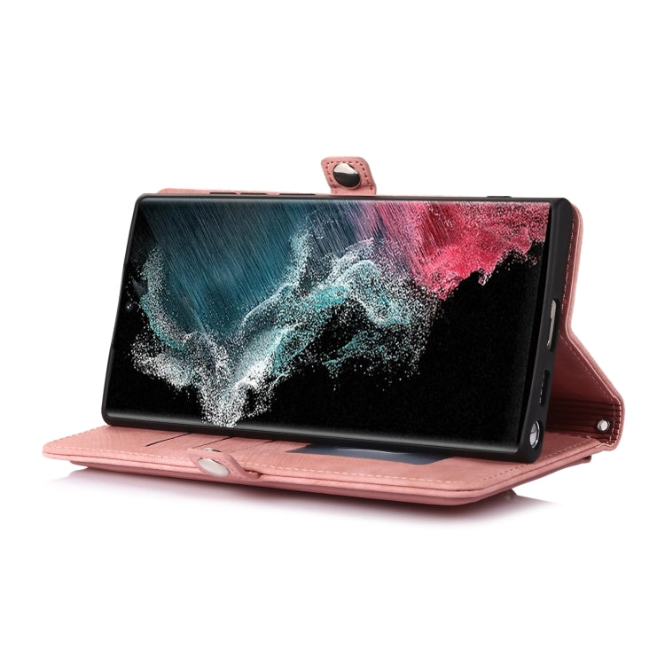 For Samsung Galaxy S22 Ultra 5G Zipper Card Slot Buckle Wallet Leather Phone Case