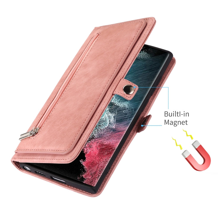 For Samsung Galaxy S22 Ultra 5G Zipper Card Slot Buckle Wallet Leather Phone Case