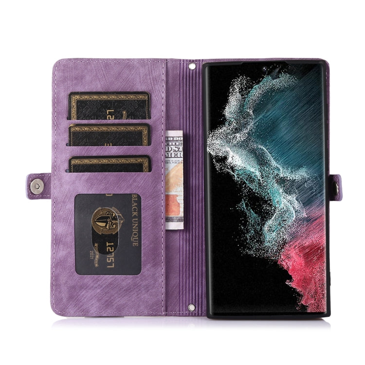 For Samsung Galaxy S22 Ultra 5G Zipper Card Slot Buckle Wallet Leather Phone Case