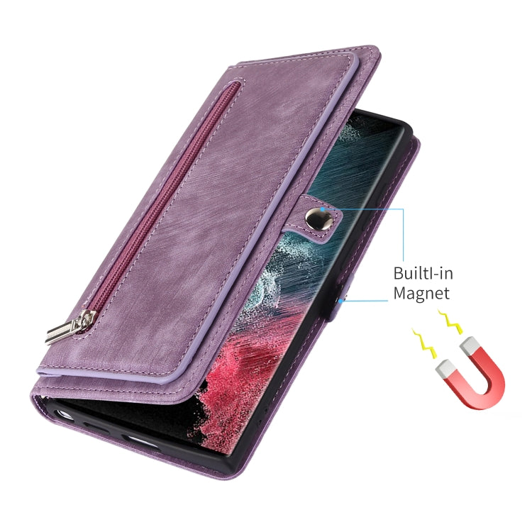 For Samsung Galaxy S22 Ultra 5G Zipper Card Slot Buckle Wallet Leather Phone Case
