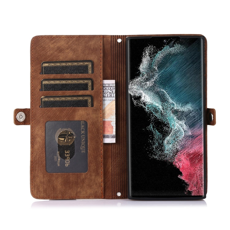 For Samsung Galaxy S22 Ultra 5G Zipper Card Slot Buckle Wallet Leather Phone Case
