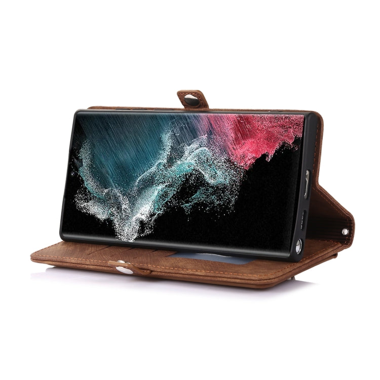 For Samsung Galaxy S22 Ultra 5G Zipper Card Slot Buckle Wallet Leather Phone Case