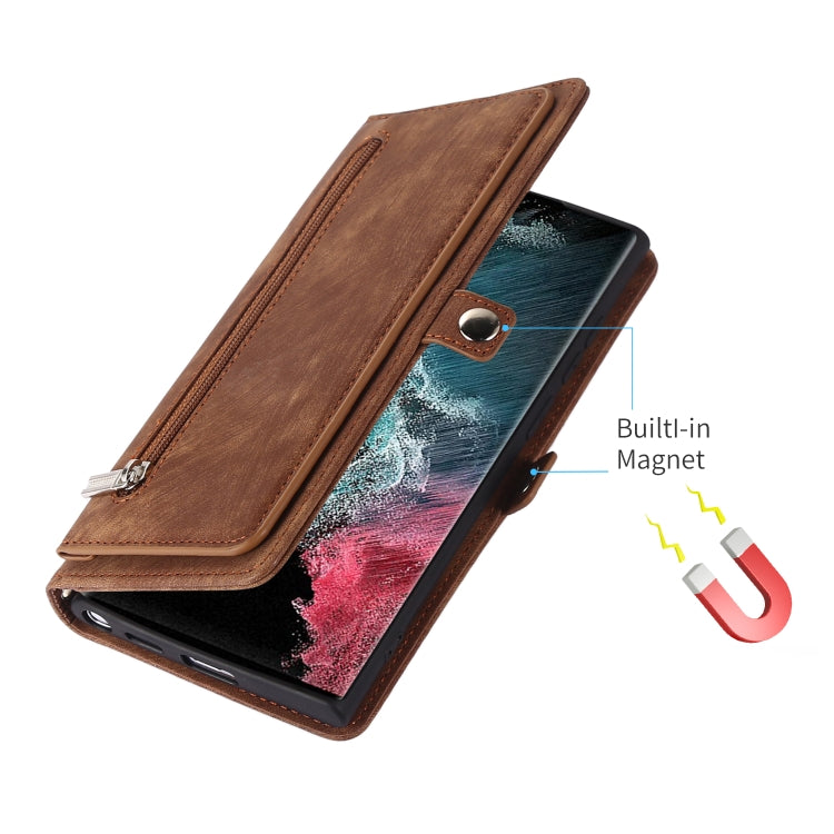 For Samsung Galaxy S22 Ultra 5G Zipper Card Slot Buckle Wallet Leather Phone Case