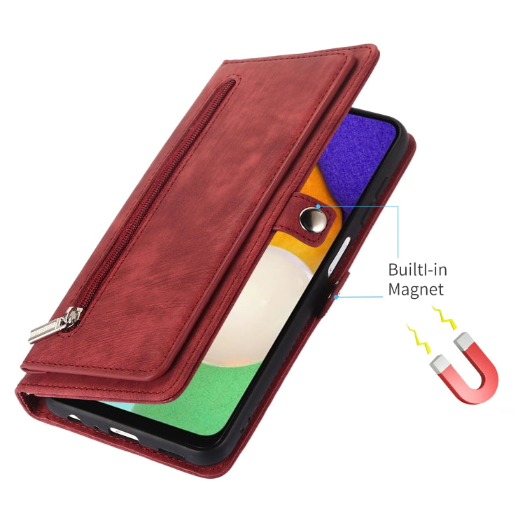For Samsung Galaxy A12 5G Zipper Card Slot Buckle Wallet Leather Phone Case