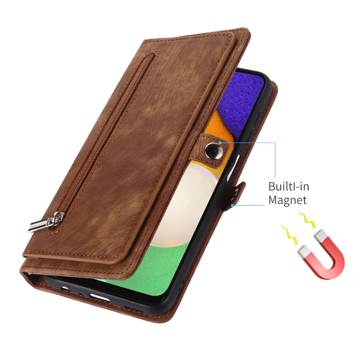 For Samsung Galaxy A12 5G Zipper Card Slot Buckle Wallet Leather Phone Case