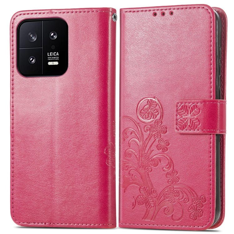 For Xiaomi 13 Four-leaf Clasp Embossed Buckle Leather Phone Case