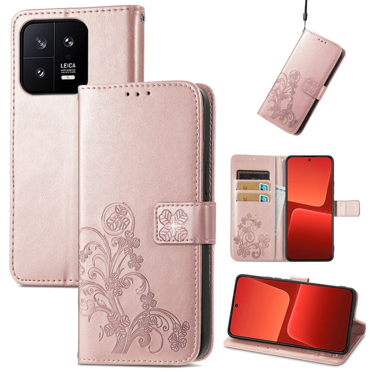 For Xiaomi 13 Four-leaf Clasp Embossed Buckle Leather Phone Case