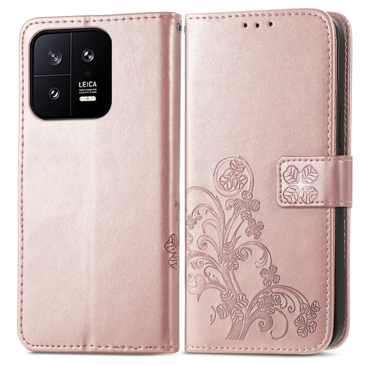 For Xiaomi 13 Four-leaf Clasp Embossed Buckle Leather Phone Case