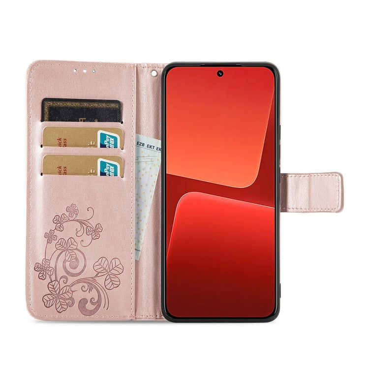 For Xiaomi 13 Four-leaf Clasp Embossed Buckle Leather Phone Case