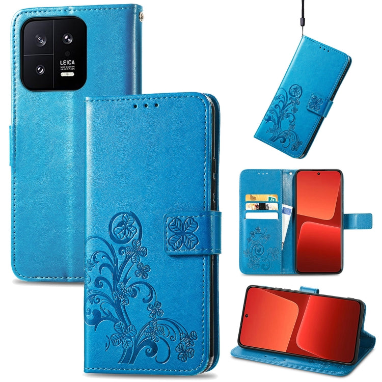 For Xiaomi 13 Four-leaf Clasp Embossed Buckle Leather Phone Case