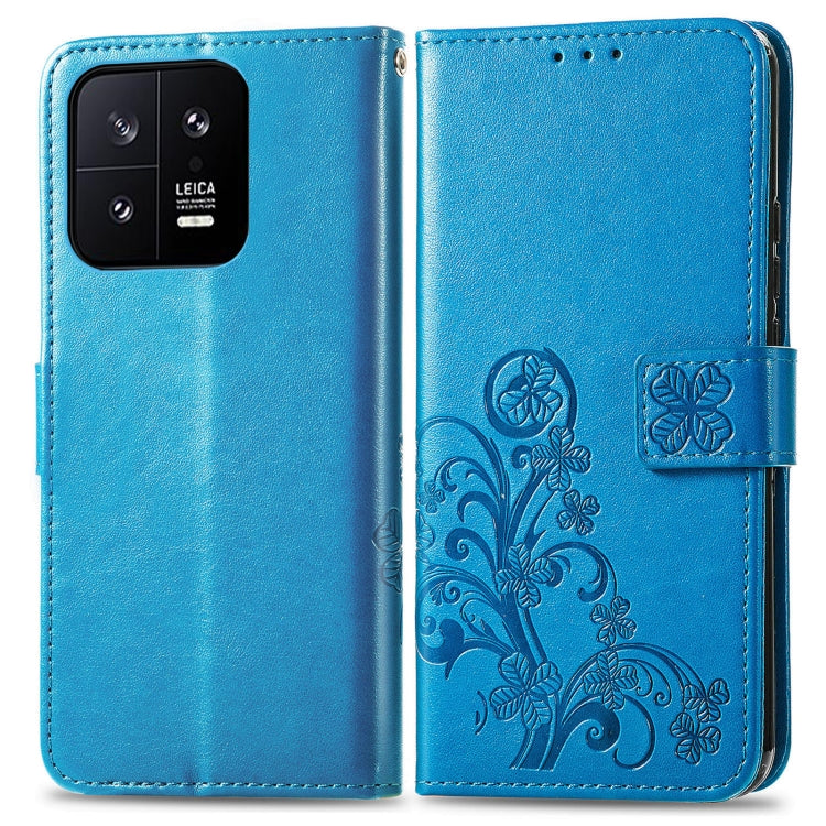 For Xiaomi 13 Four-leaf Clasp Embossed Buckle Leather Phone Case