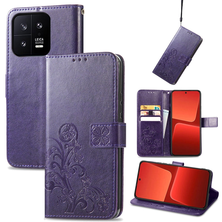 For Xiaomi 13 Four-leaf Clasp Embossed Buckle Leather Phone Case