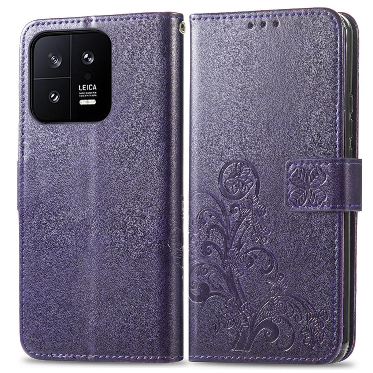 For Xiaomi 13 Four-leaf Clasp Embossed Buckle Leather Phone Case