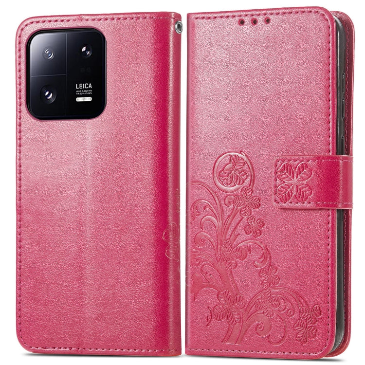 For Xiaomi 13 Pro Four-leaf Clasp Embossed Buckle Leather Phone Case