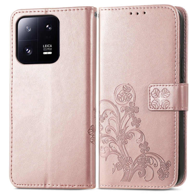 For Xiaomi 13 Pro Four-leaf Clasp Embossed Buckle Leather Phone Case