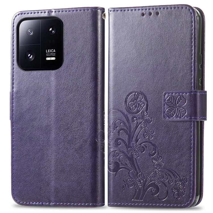 For Xiaomi 13 Pro Four-leaf Clasp Embossed Buckle Leather Phone Case