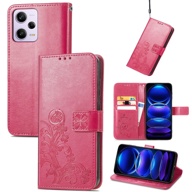 For Xiaomi Redmi Note 12 5G Global Four-leaf Clasp Embossed Buckle Leather Phone Case