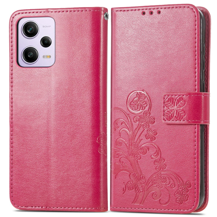 For Xiaomi Redmi Note 12 5G Global Four-leaf Clasp Embossed Buckle Leather Phone Case