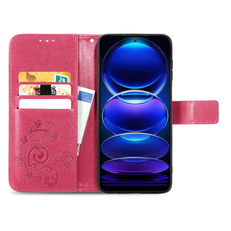 For Xiaomi Redmi Note 12 5G Global Four-leaf Clasp Embossed Buckle Leather Phone Case