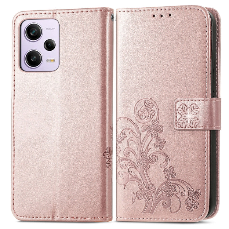 For Xiaomi Redmi Note 12 5G Global Four-leaf Clasp Embossed Buckle Leather Phone Case