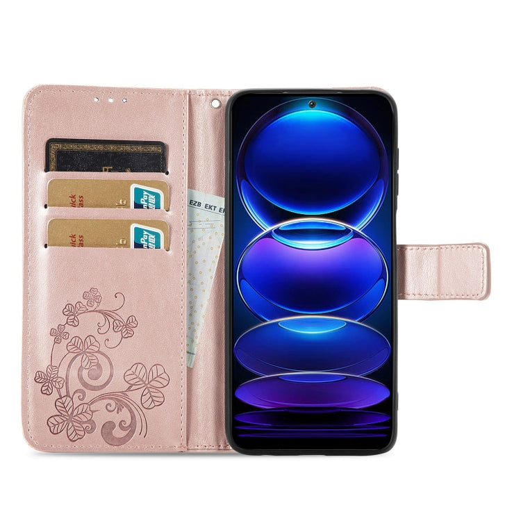 For Xiaomi Redmi Note 12 5G Global Four-leaf Clasp Embossed Buckle Leather Phone Case