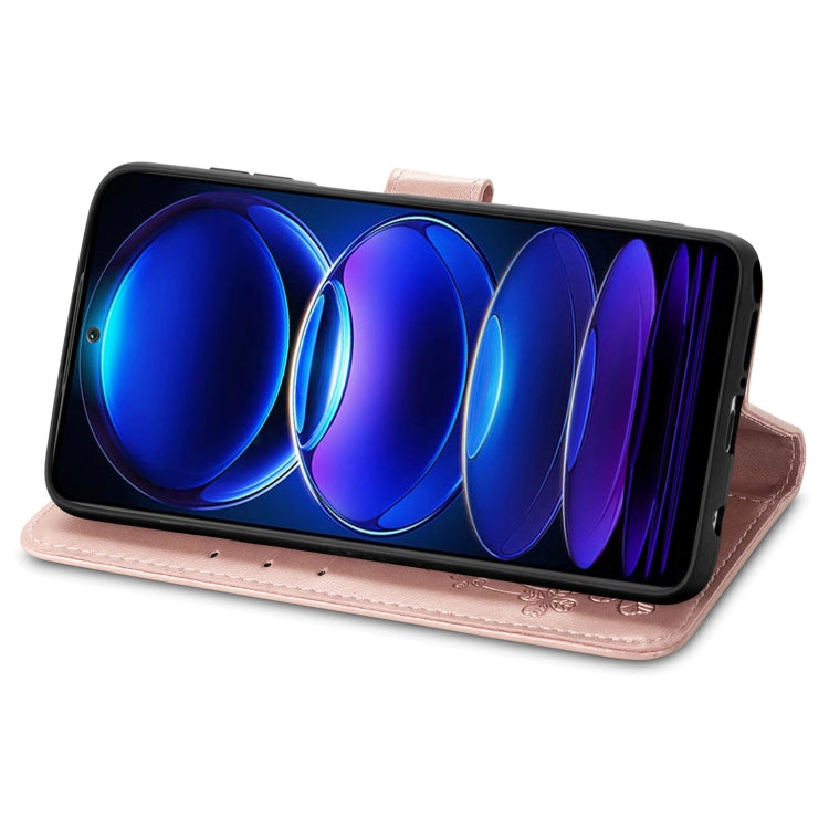 For Xiaomi Redmi Note 12 5G Global Four-leaf Clasp Embossed Buckle Leather Phone Case