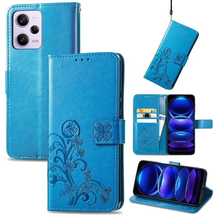 For Xiaomi Redmi Note 12 5G Global Four-leaf Clasp Embossed Buckle Leather Phone Case