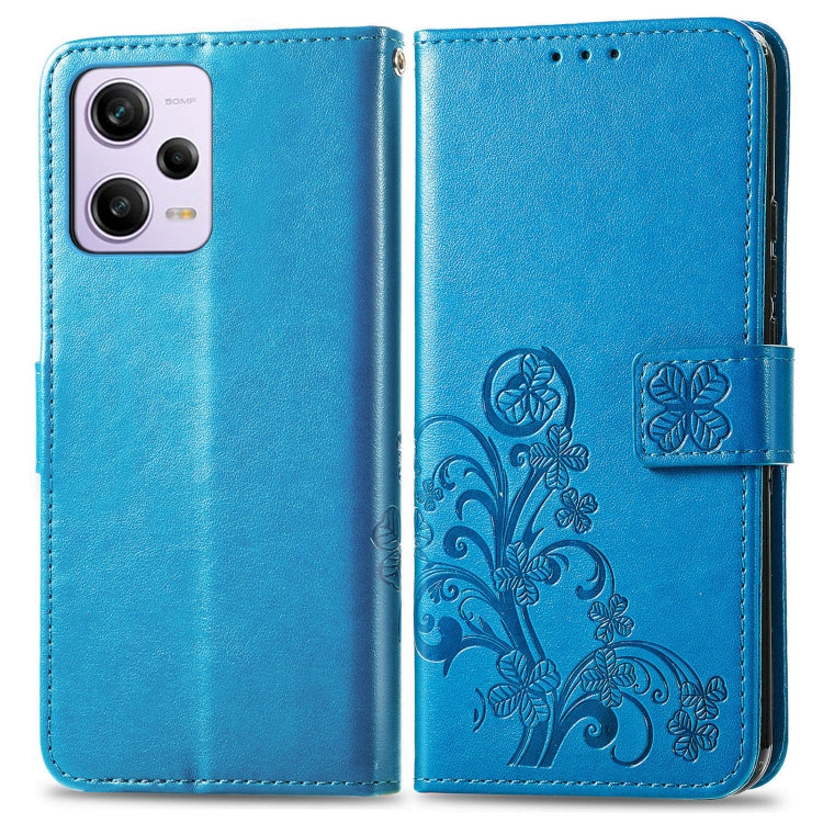 For Xiaomi Redmi Note 12 5G Global Four-leaf Clasp Embossed Buckle Leather Phone Case
