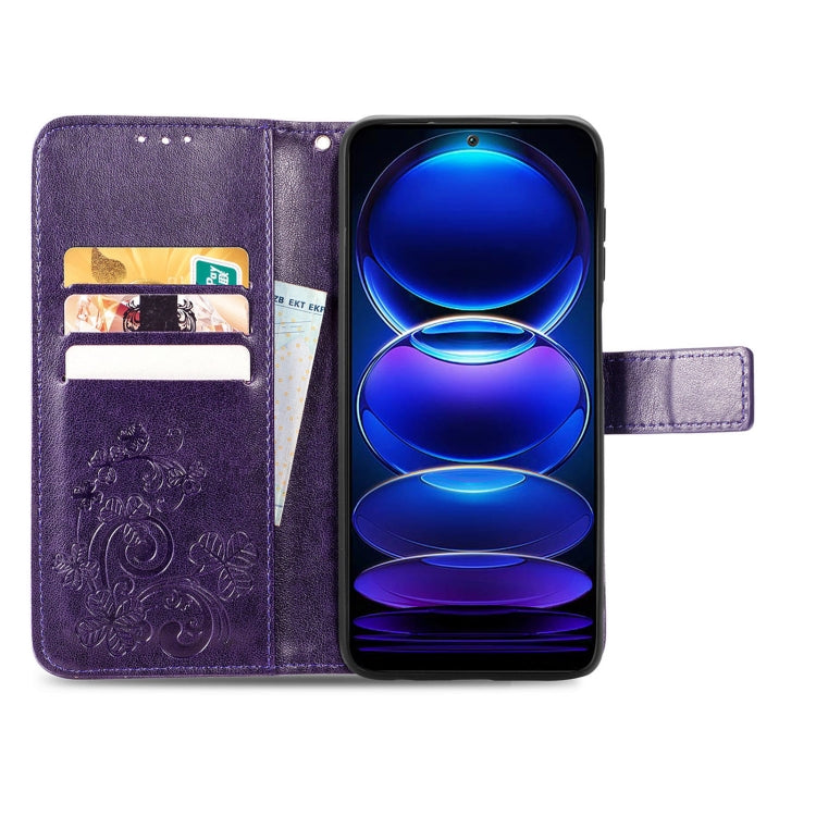 For Xiaomi Redmi Note 12 5G Global Four-leaf Clasp Embossed Buckle Leather Phone Case