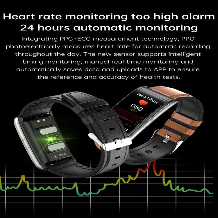 E600 1.47 inch Color Screen Smart Watch Leather Strap Support Heart Rate Monitoring / Blood Pressure Monitoring