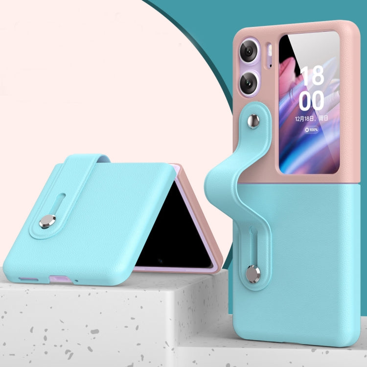 For OPPO Find N2 Flip Skin Color Contrast Wrist Strap Bracket Folding Phone Case