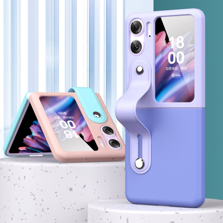 For OPPO Find N2 Flip Skin Color Contrast Wrist Strap Bracket Folding Phone Case