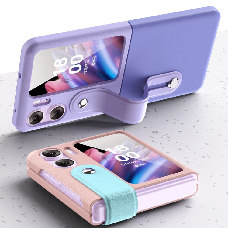 For OPPO Find N2 Flip Skin Color Contrast Wrist Strap Bracket Folding Phone Case