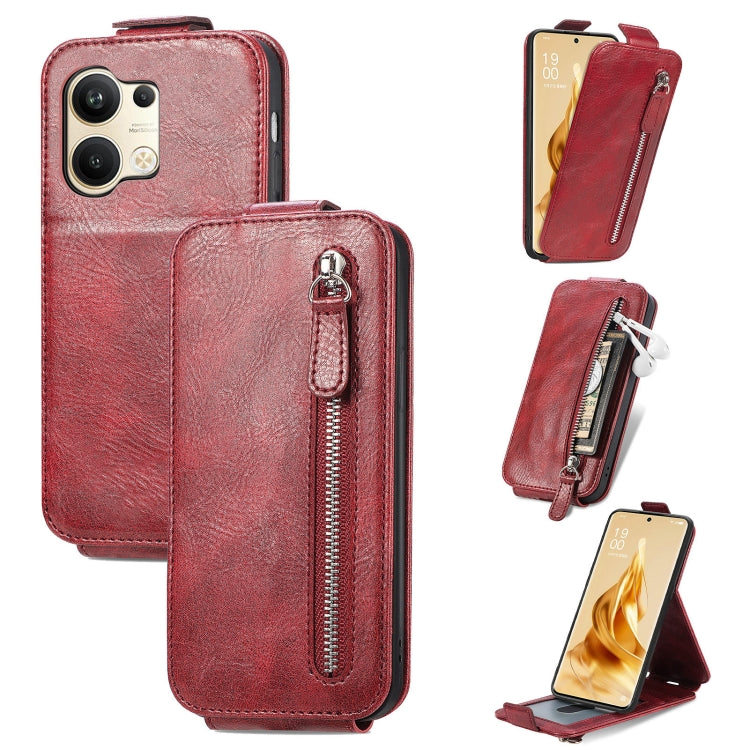 For OPPO Reno9 Zipper Wallet Vertical Flip Leather Phone Case