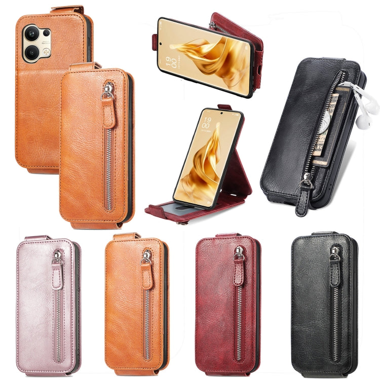 For OPPO Reno9 Zipper Wallet Vertical Flip Leather Phone Case