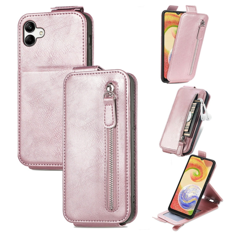 For Samsung Galaxy A04 Zipper Wallet Vertical Flip Leather Phone Case